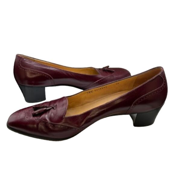 Vintage Salvatore Ferragamo Burgundy Western Leather Pumps Size 10B - Picture 7 of 8
